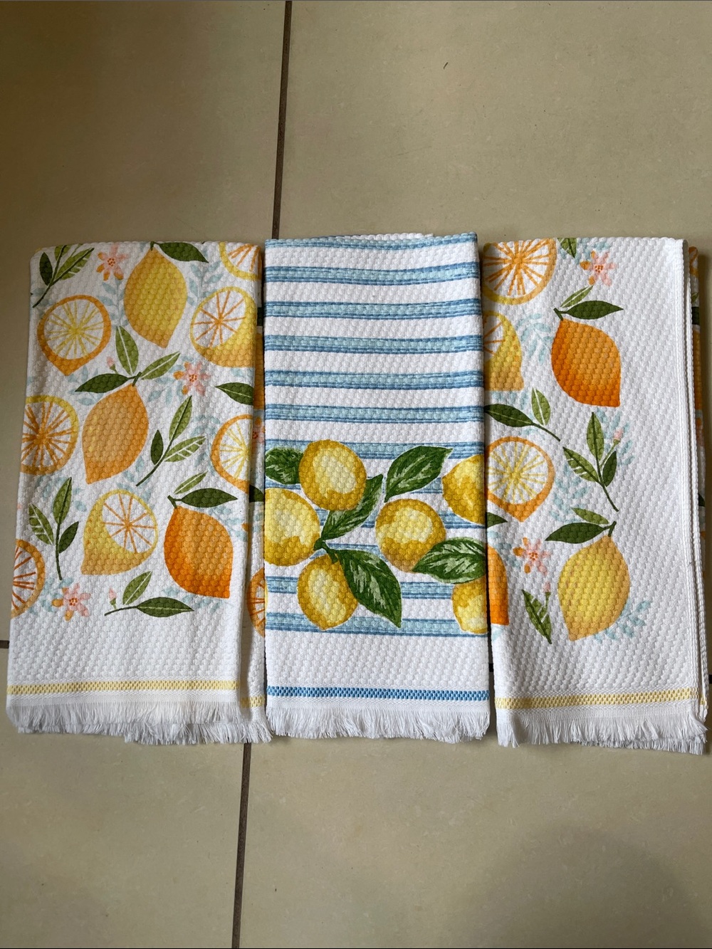Lemon Print Kitchen Towels - Bright Yellow & Green